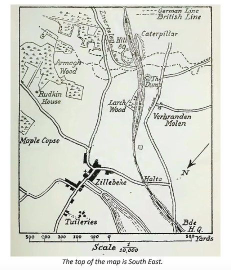 Map attribution: Wyrall, E. (1921) The History of the Second Division, 1914–1918 Vol I (N & M Press 2002 ed.), London: Thomas Nelson and Sons. This map is in the public domain.
