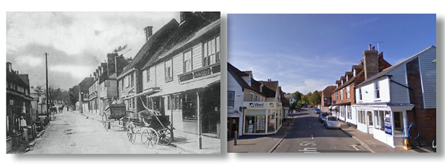 Wadhurst Upper High Street 1910 and 2010 (second image Google Street View)