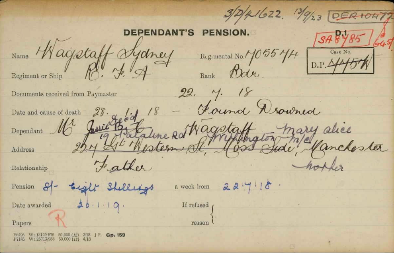 Pension Card from The Western Front Association digital archive on Fold3 by Ancestry