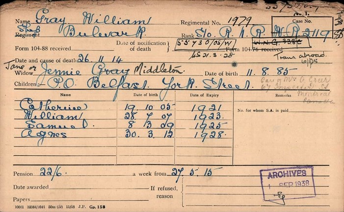 William Gray Pension Record Card