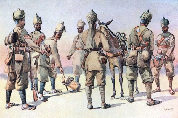 46th and 33rd Punjabis. Watercolour by Major AC Lovett, 1910.