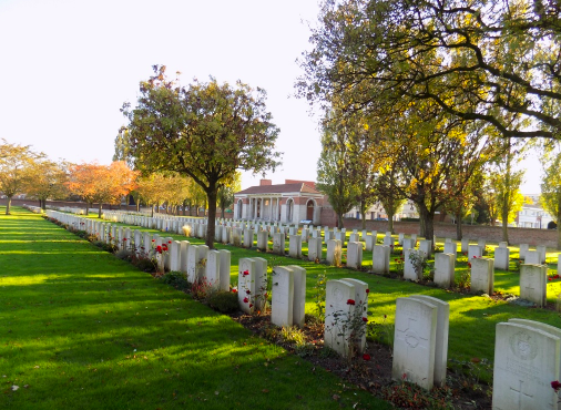 Cite Bonjean Military Cemetery, Armentieres. Image CWGC. Link below.