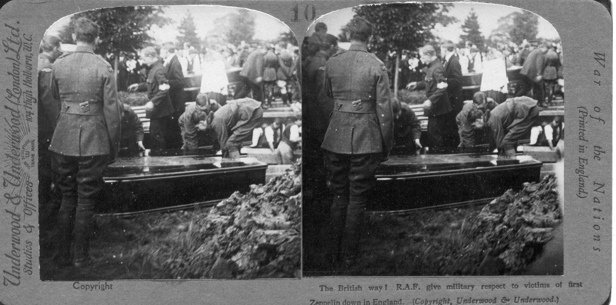 The British way! R.A.F. give military respect to victims of first Zeppelin down in England