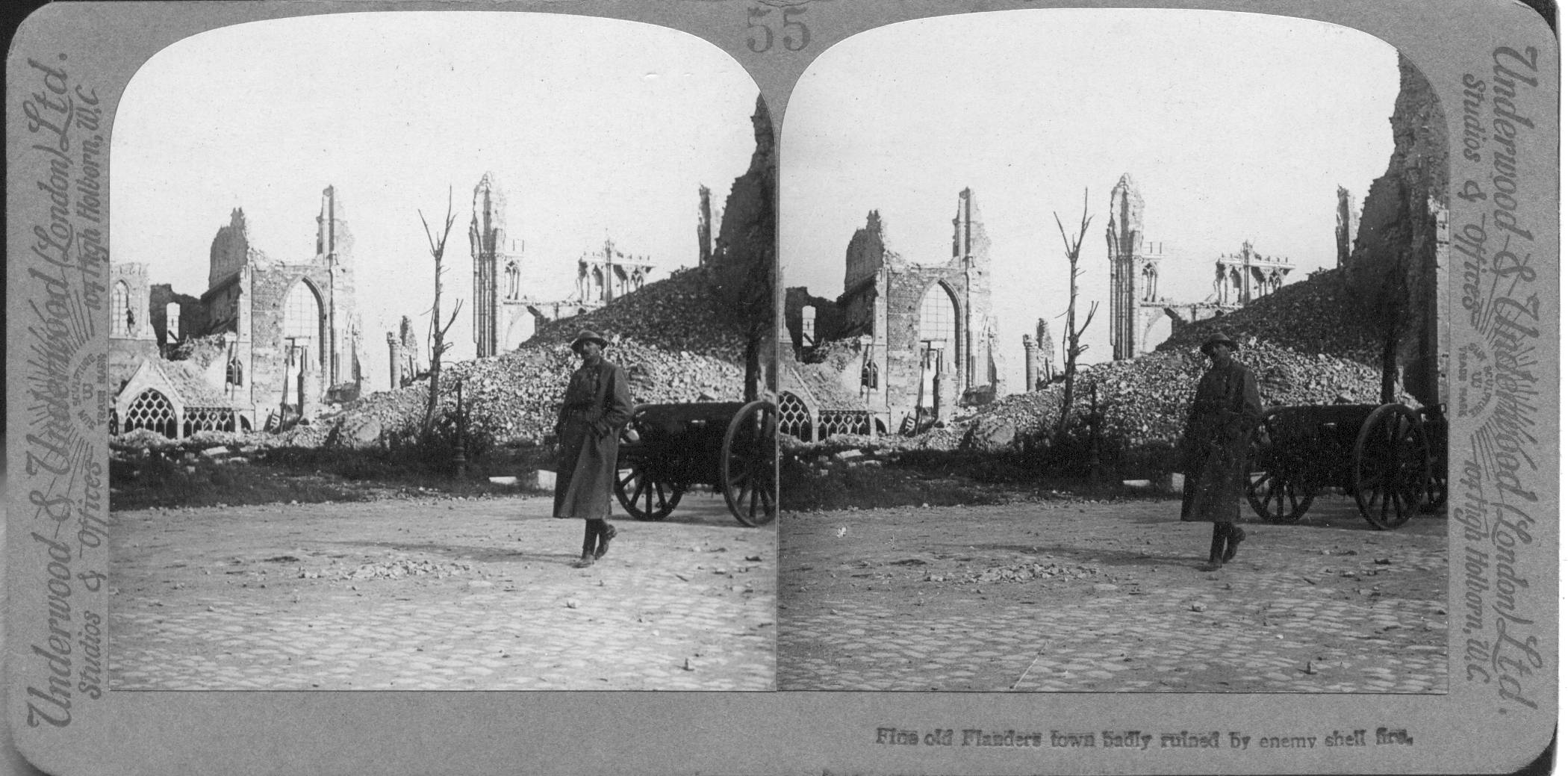 Fine old Flanders town badly ruined by enemy shell fire
