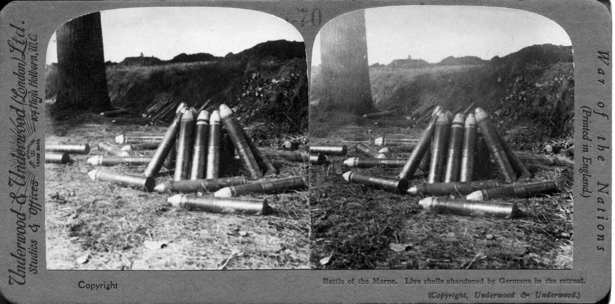 Battle of the Marne. Live shells abandoned by Germans in the retreat