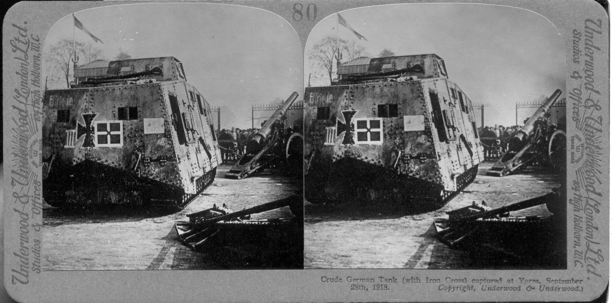 Crude German Tank (with Iron Cross) captured at Ypres, September 28th, 1918