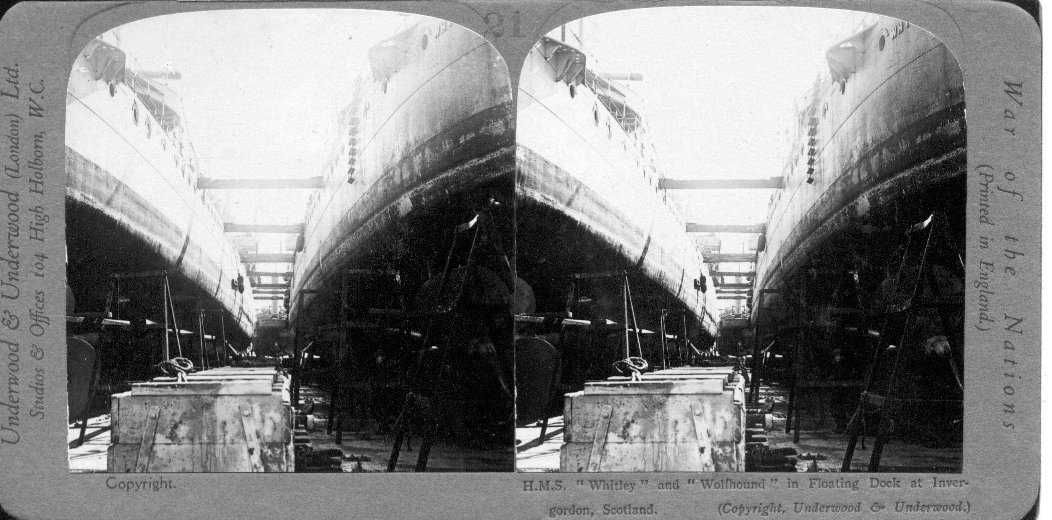 H.M.S. "Whitley" and "Wolfhound" in Floating Dock at Invergordon, Scotland
