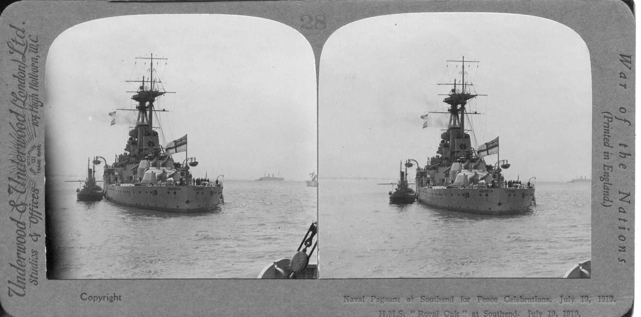 Naval Pageant at Southend for Peace Celebrations. July 19, 1919. H.M.S. "Royal oak" at Southend.