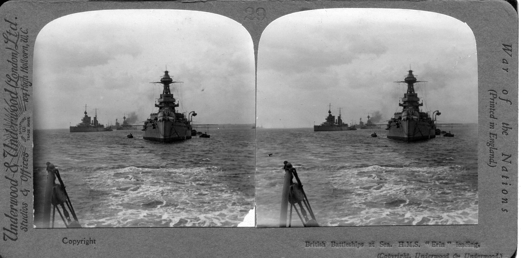 British Battleships at Sea. H.M.S. "Erin" leading