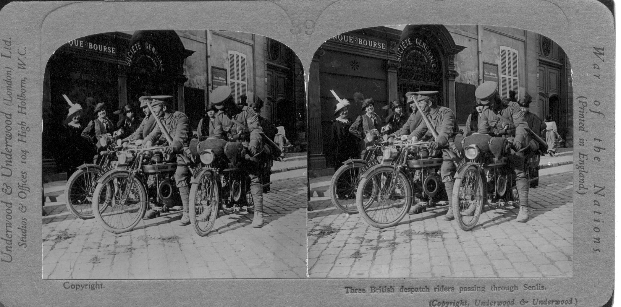 Three British despatch riders passing through Senlis