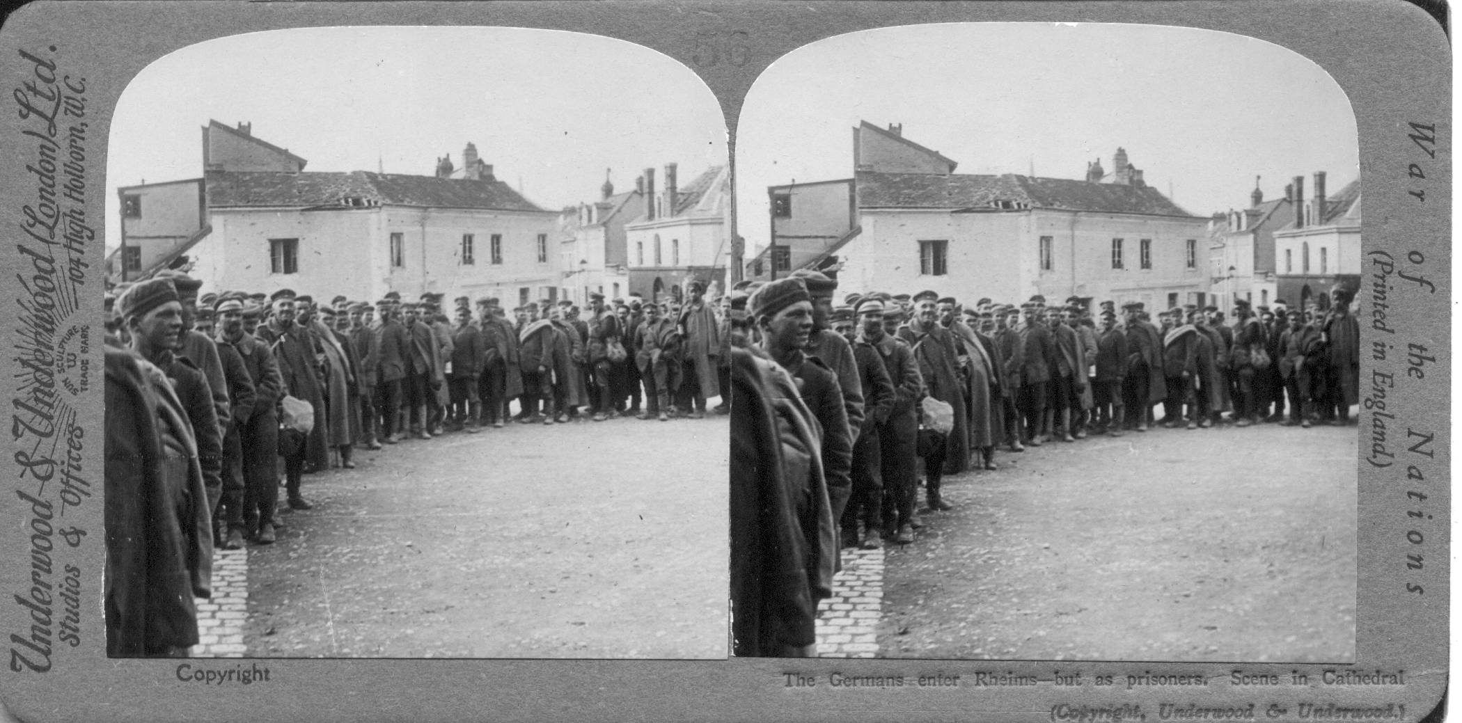 The Germans enter Rheims--but as prisoners. Scene in Cathedral Square, 1917