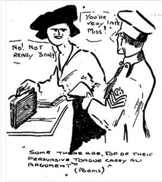 Cartoon in relation to the 'Girls' who worked in the Army Pay office during the First World War
