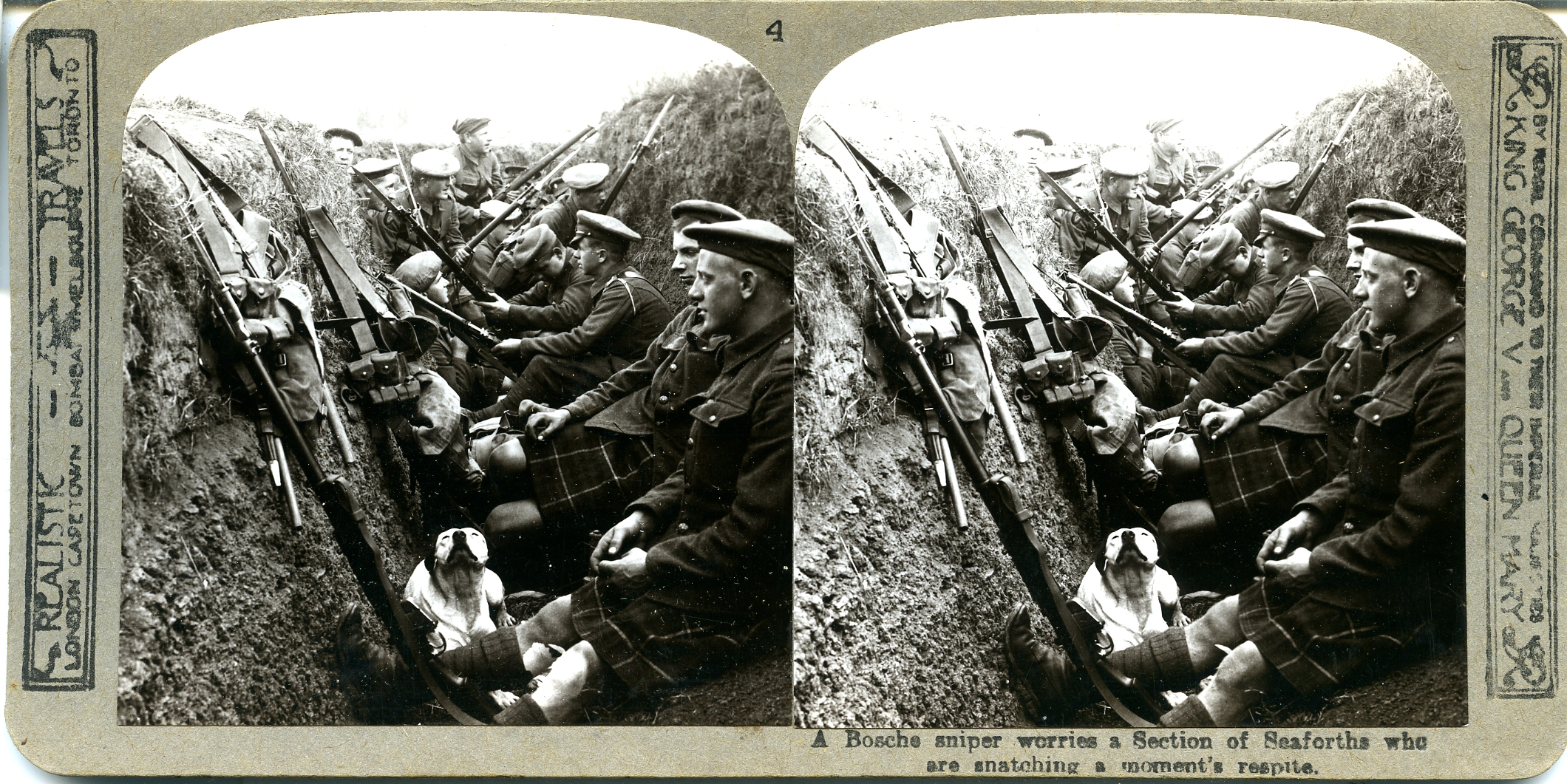 A Bosche sniper worries the Seaforths, who are snatching an hour's respite with their mascot