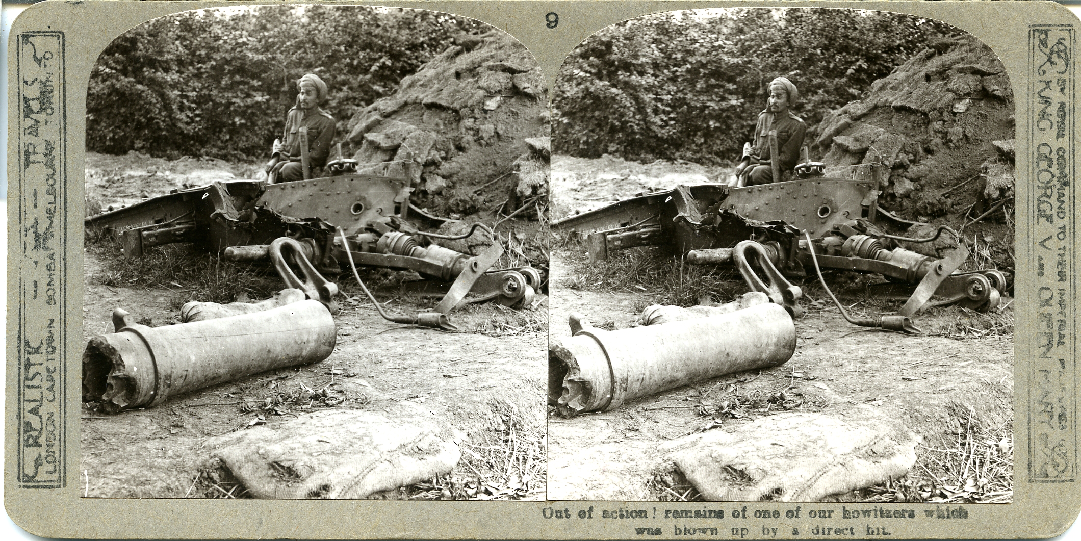 Out of action! Shattered remains of a luckless howitzer blown up by a direct German hit