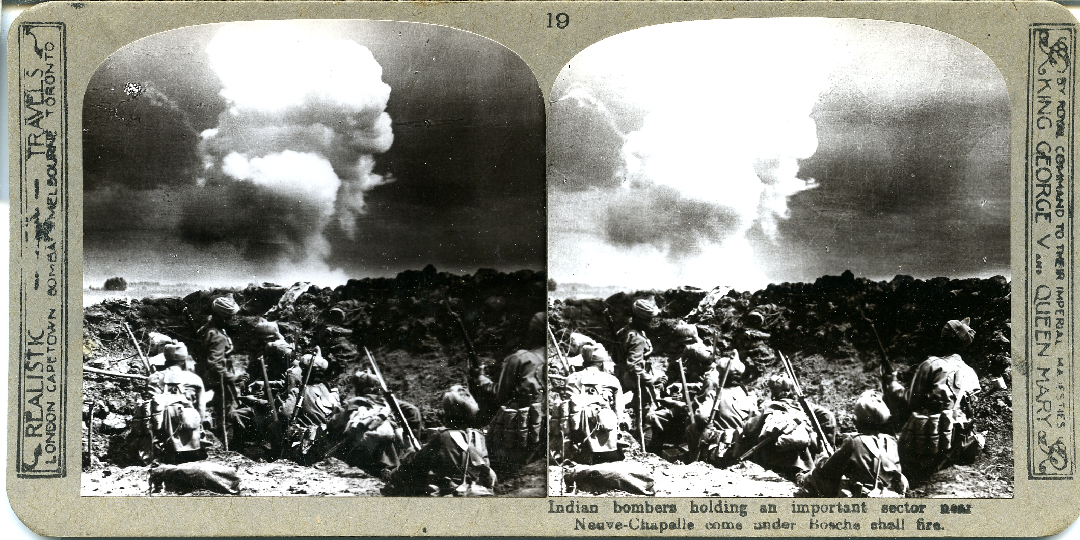 Indian bombers holding important trench near Neuve Chapelle come under Bosche shell fire