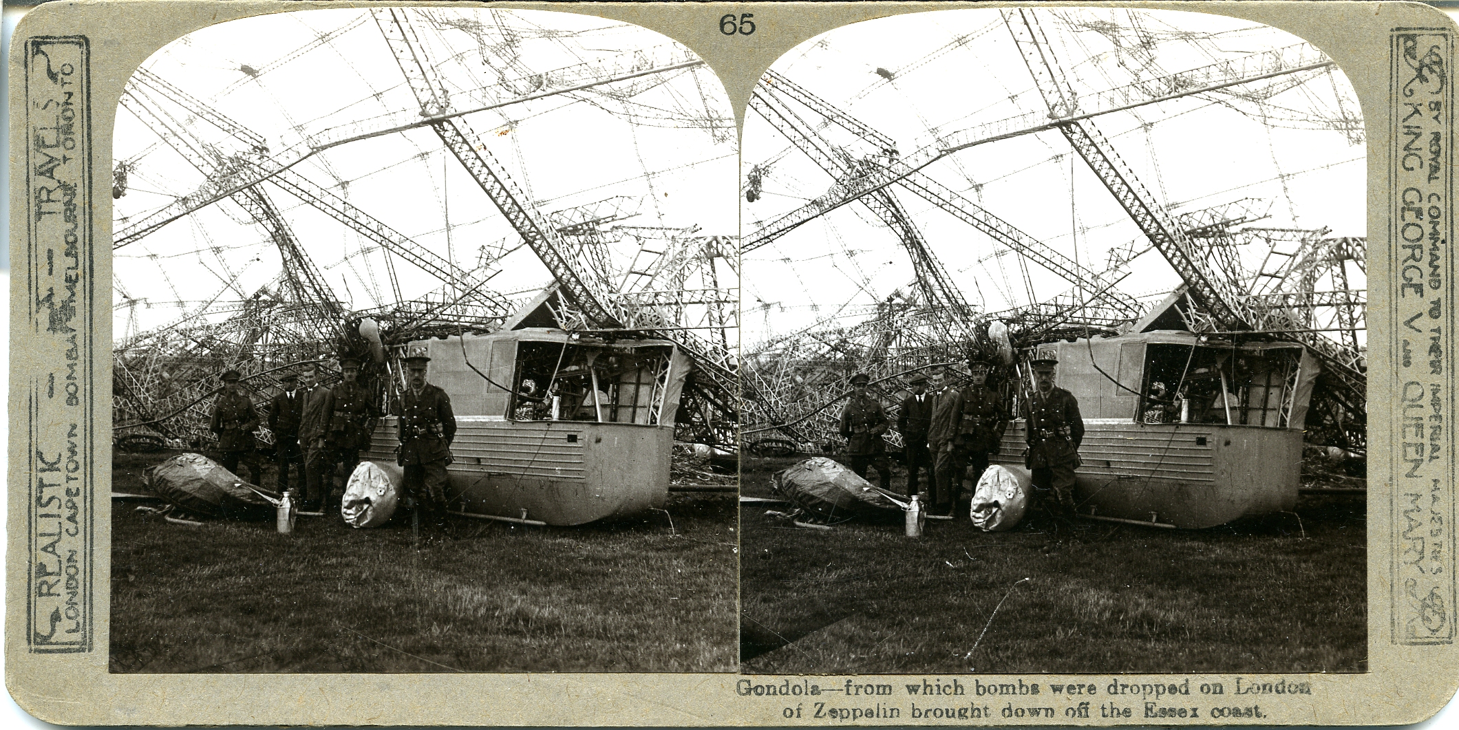 Gondola of Zeppelin raider which dropped bombs on London, brought down near the Essex coast