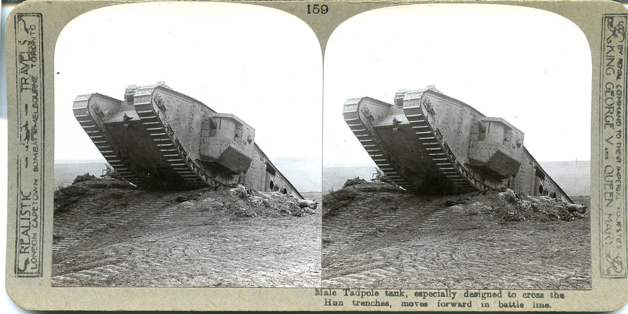 Male Tadpole tank, especially designed to cross the Hun trenches, moves forward in battle line