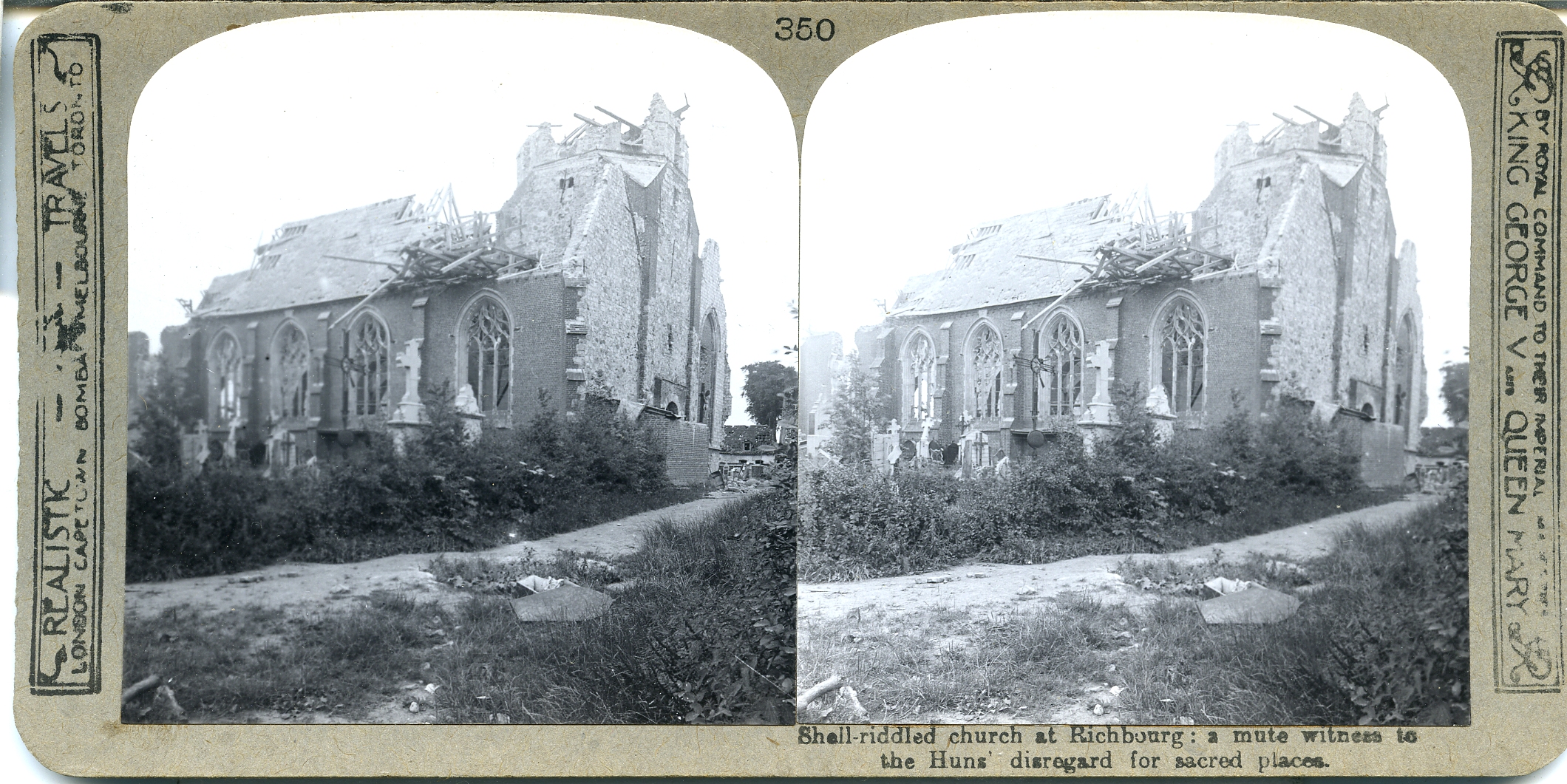 Shell-riddled church at Richbourg: a mute witness to the Huns' disregard for sacred places