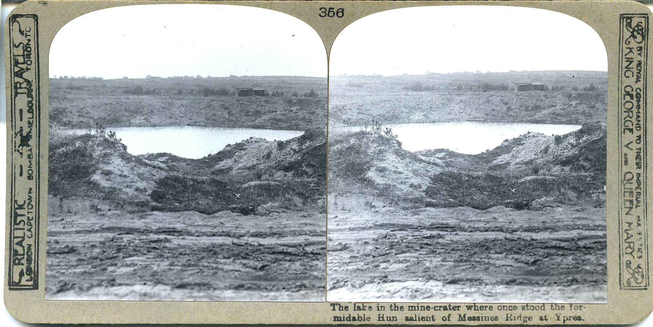 The lake in the mine-crater where once stood the formidable Hun salient of Messines Ridge at Ypres