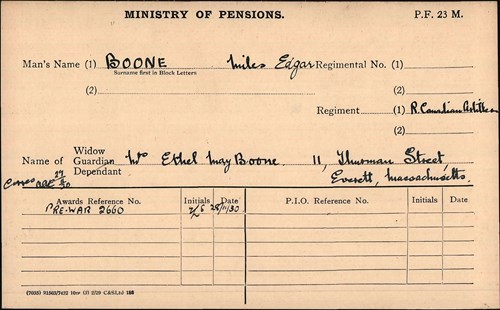 Boone Pension Record Card