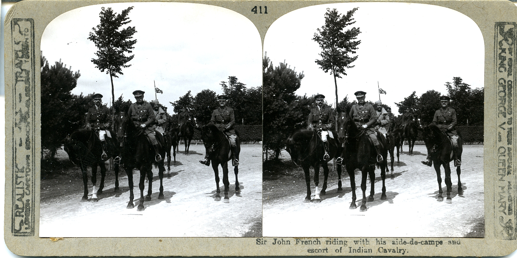 Sir John French riding with his aide-de-camps and escort of Indian cavalry
