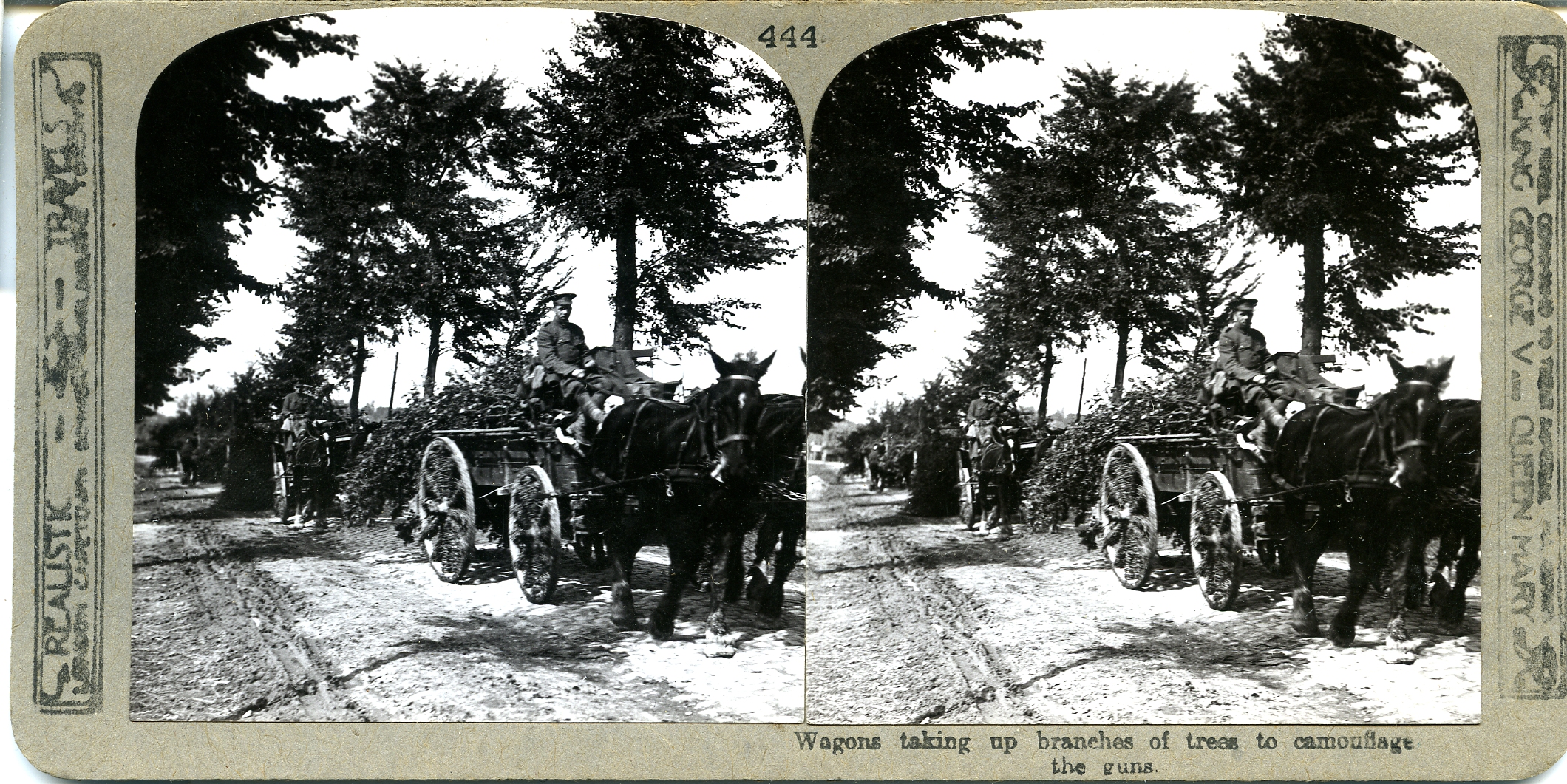 Wagons taking up branches of trees to camouflage the guns