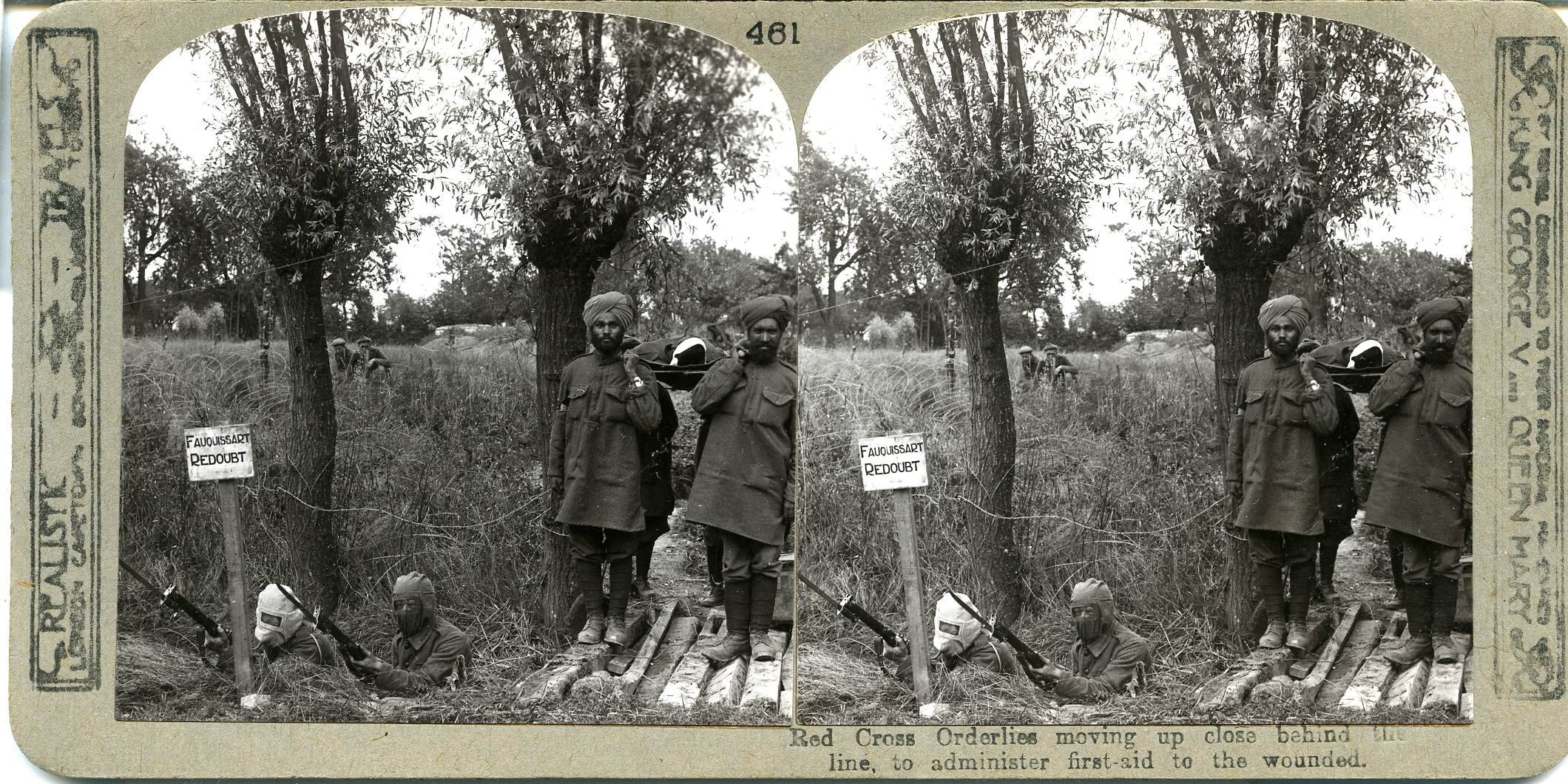 Red Cross Orderlies moving up close behind the line, to administer first-aid to the wounded