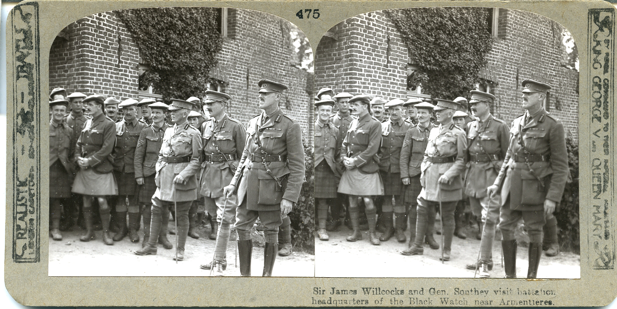 Sir James Willcocks and Gen. Southey visit battalion headquarters of the Black Watch near Armentieres
