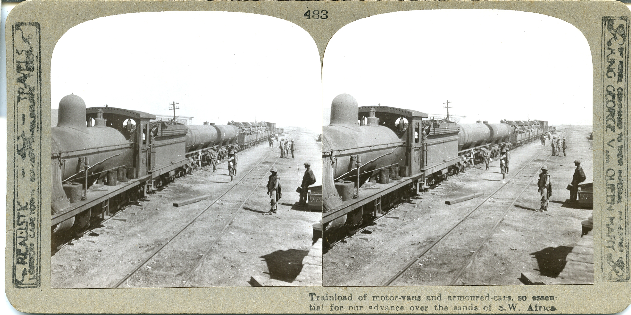 Trainload of motor-vans and armoured-cars, so central for our advance over the sands of S.W. Africa