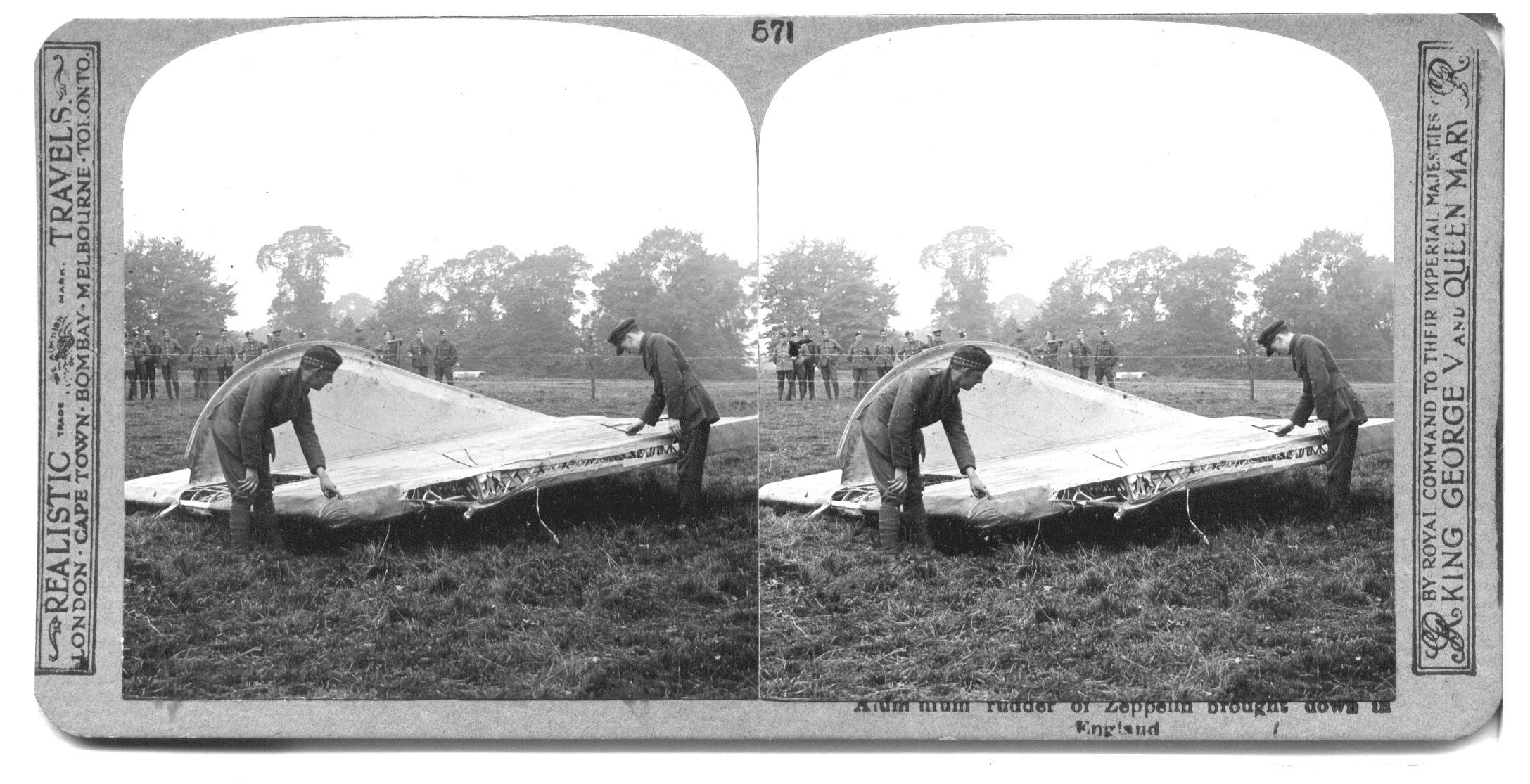Aluminum rudder of Zeppelin brought down in England