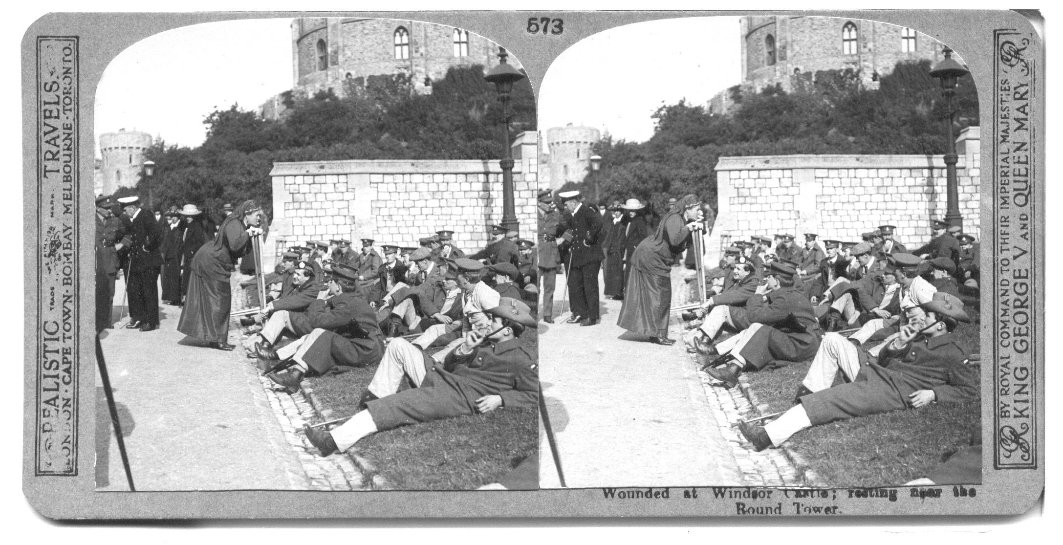 Wounded at Windsor Castle; resting near the Round Tower