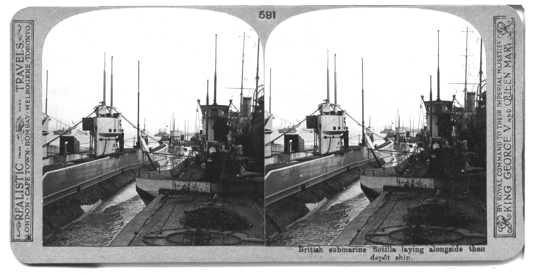 British submarine flotilla laying alongside their depôt ship