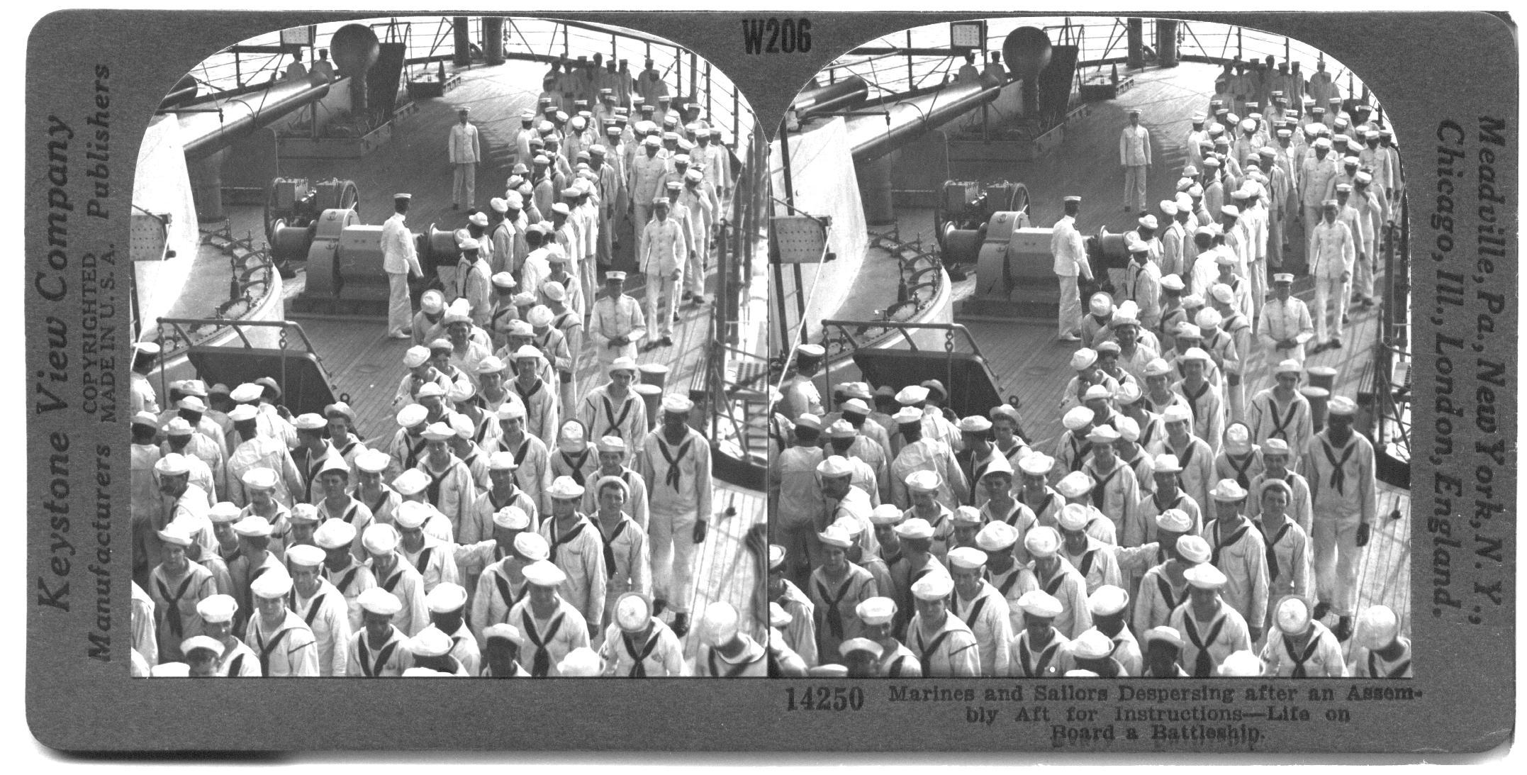 Marines and Sailors Dispersing after an Assembly Aft for Instructions--Life on Board a Battleship