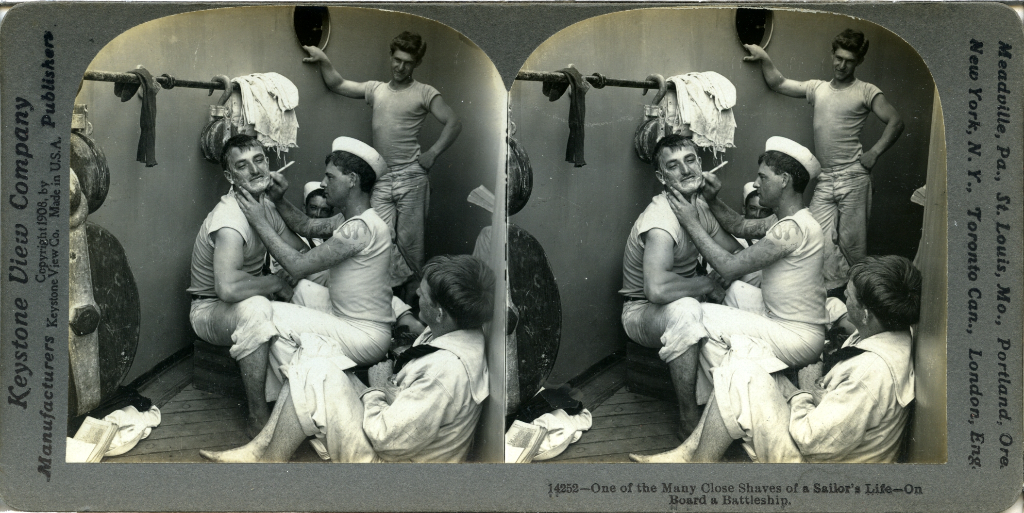 One of the Many Close Shaves of a Sailor's Life - On Board a Battleship