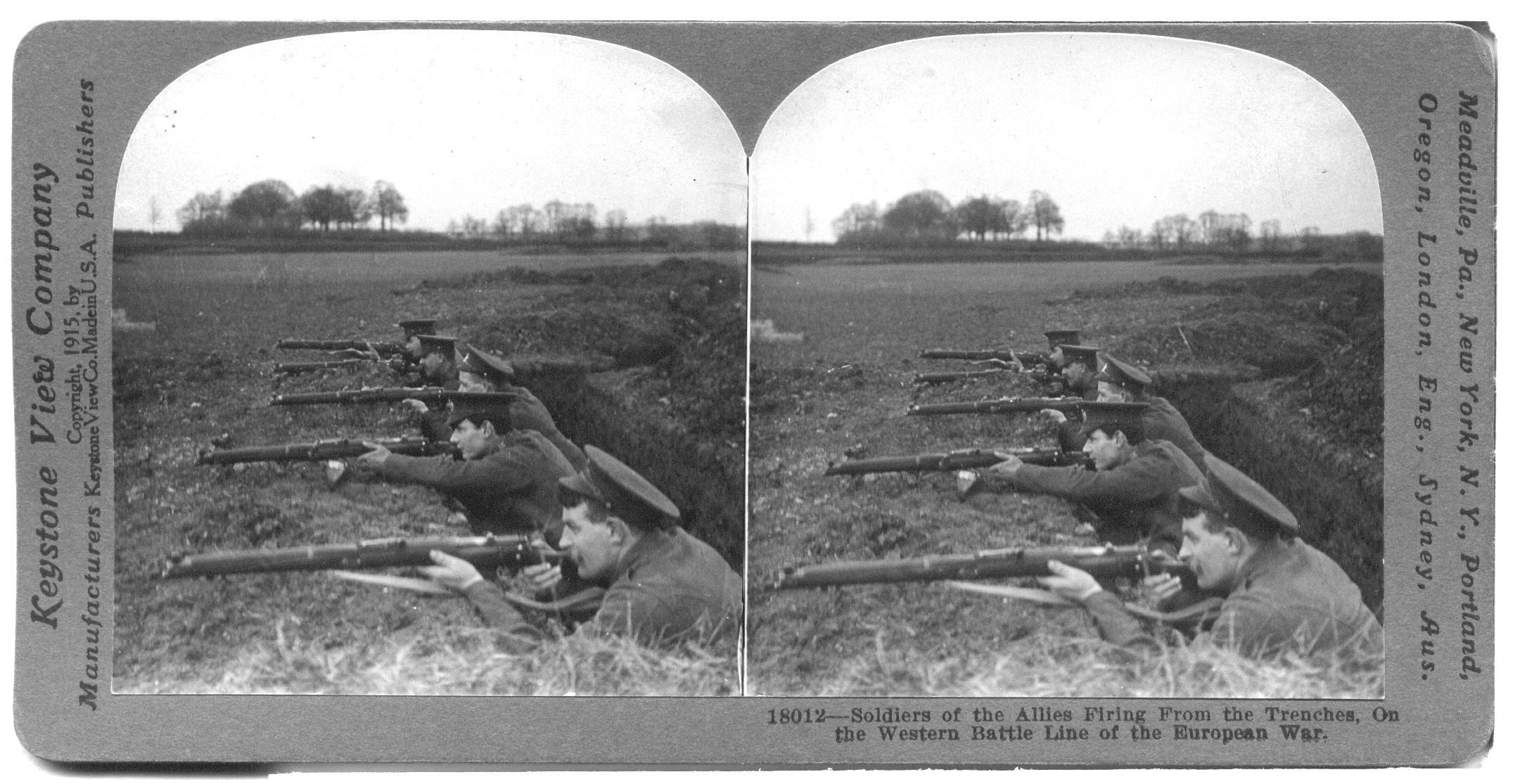 Soldiers of the Allies Firing from the Trenches, On the Western Battle Line of the European War