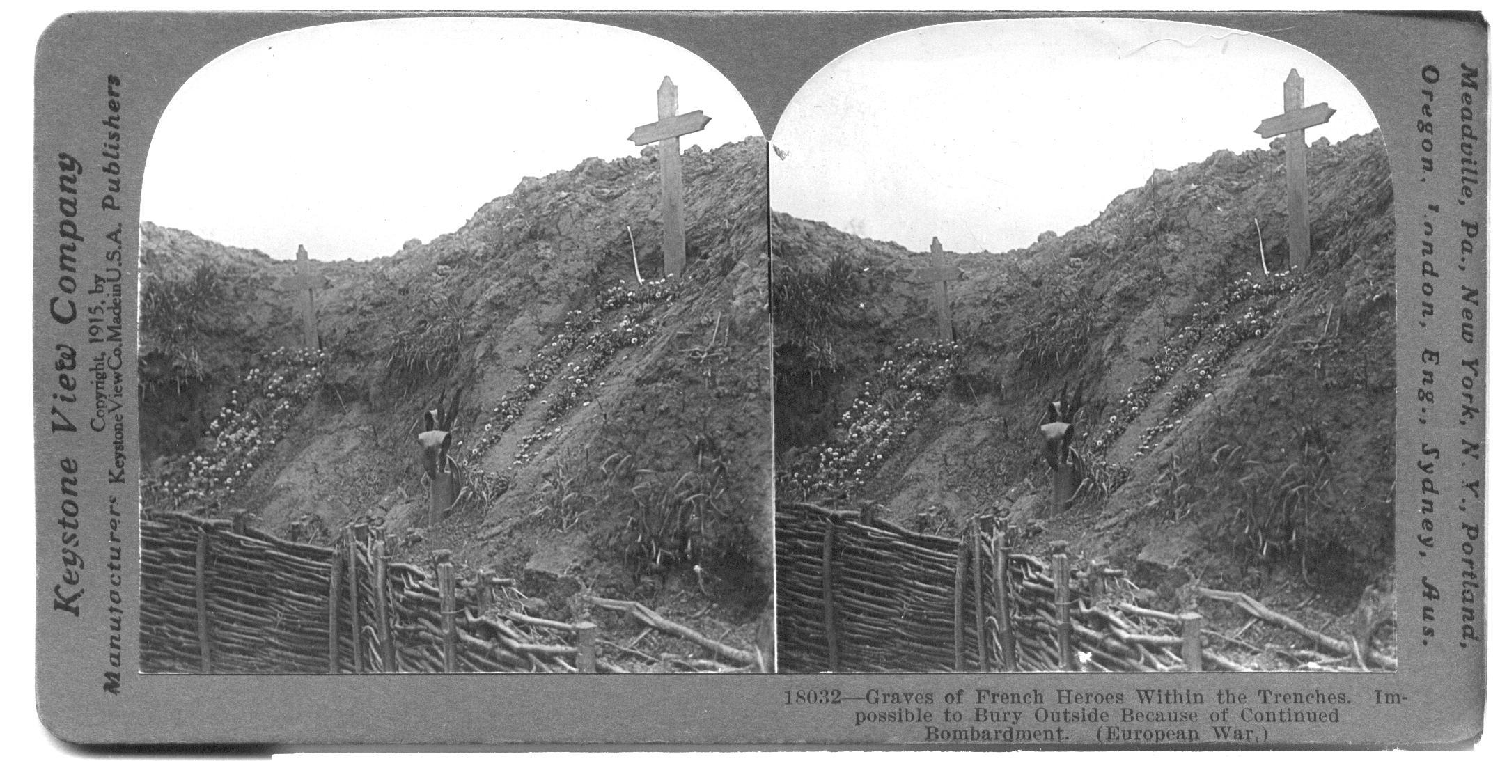 Graves of French Heroes Within the Trenches, Impossible to Bury Outside Because of Continued Bombardment (European War)