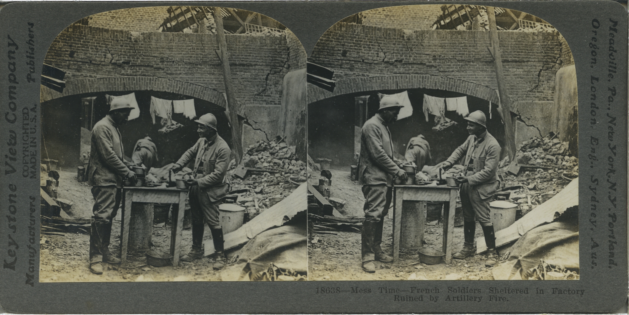 Mess Time - French Soldiers Sheltered in Factory Ruined by Artillery Fire
