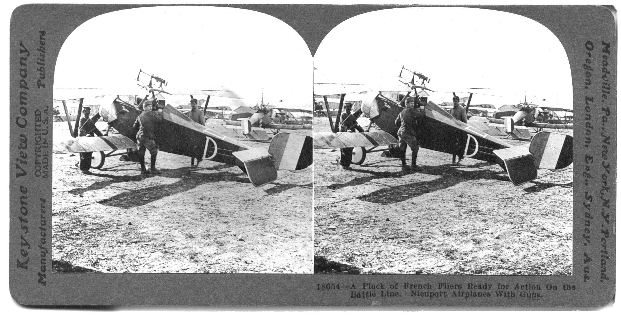 A Flock of French Fliers Ready for Action On the Battle Line. Nieuport Airplanes With Guns
