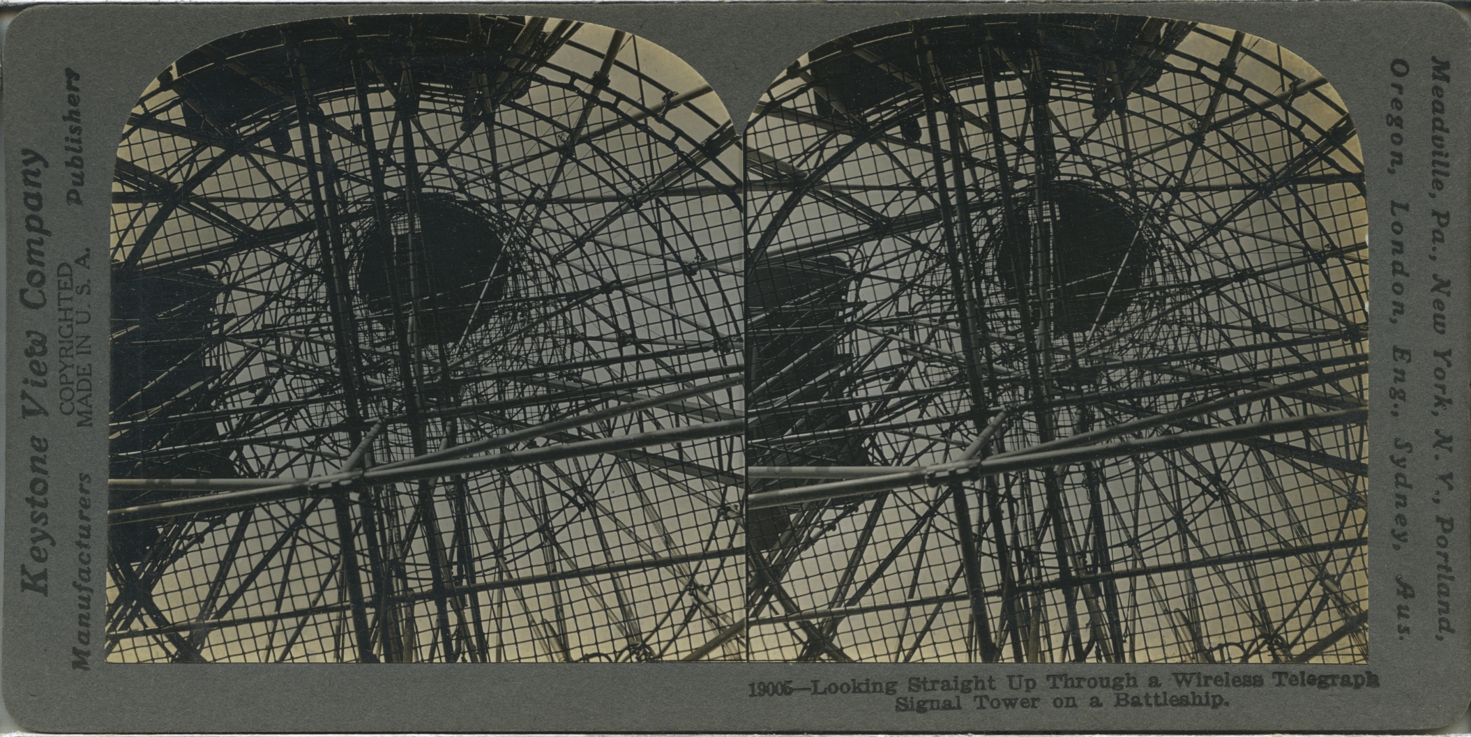 Looking Straight Up Through a Wireless Telegraph Signal Tower on a Battleship