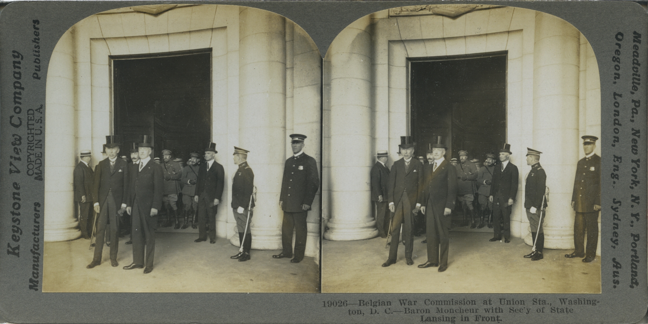 Belgian War Commission at Union Sta., Washington, D.C. - Baron Moncheur with Sec'y of State Lansing in Front.