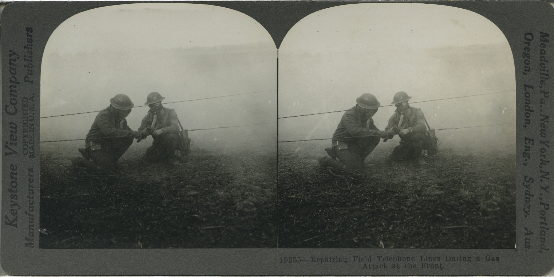 Repairing Telephone Lines During a Gas Attack at the Front