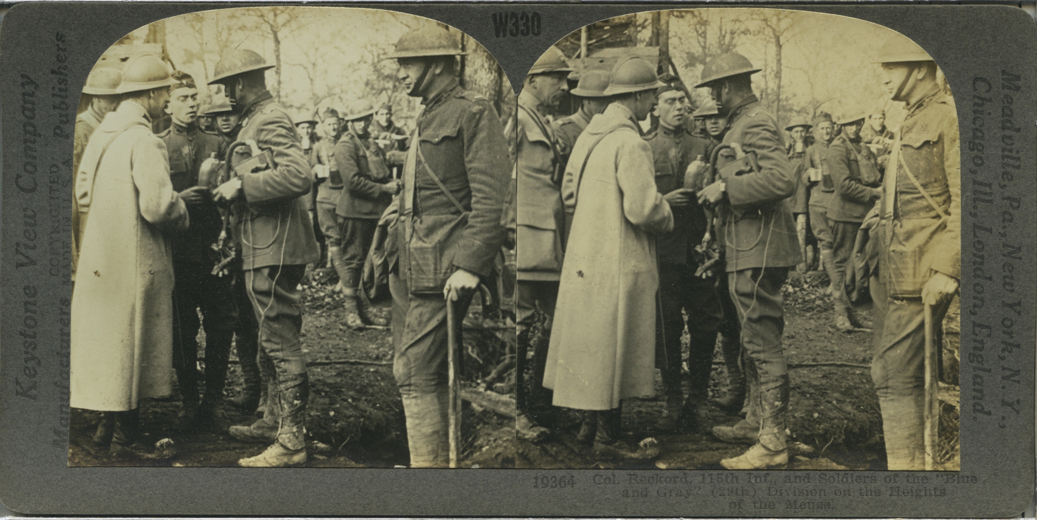 Col. Reckord, 115th Inf., and soldiers of the "Blue and Gray" (29th) Division on the Heights of the Meuse