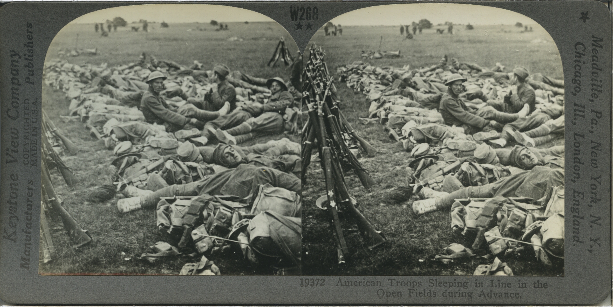 American Troops Sleeping in Line in the Open Fields during Advance