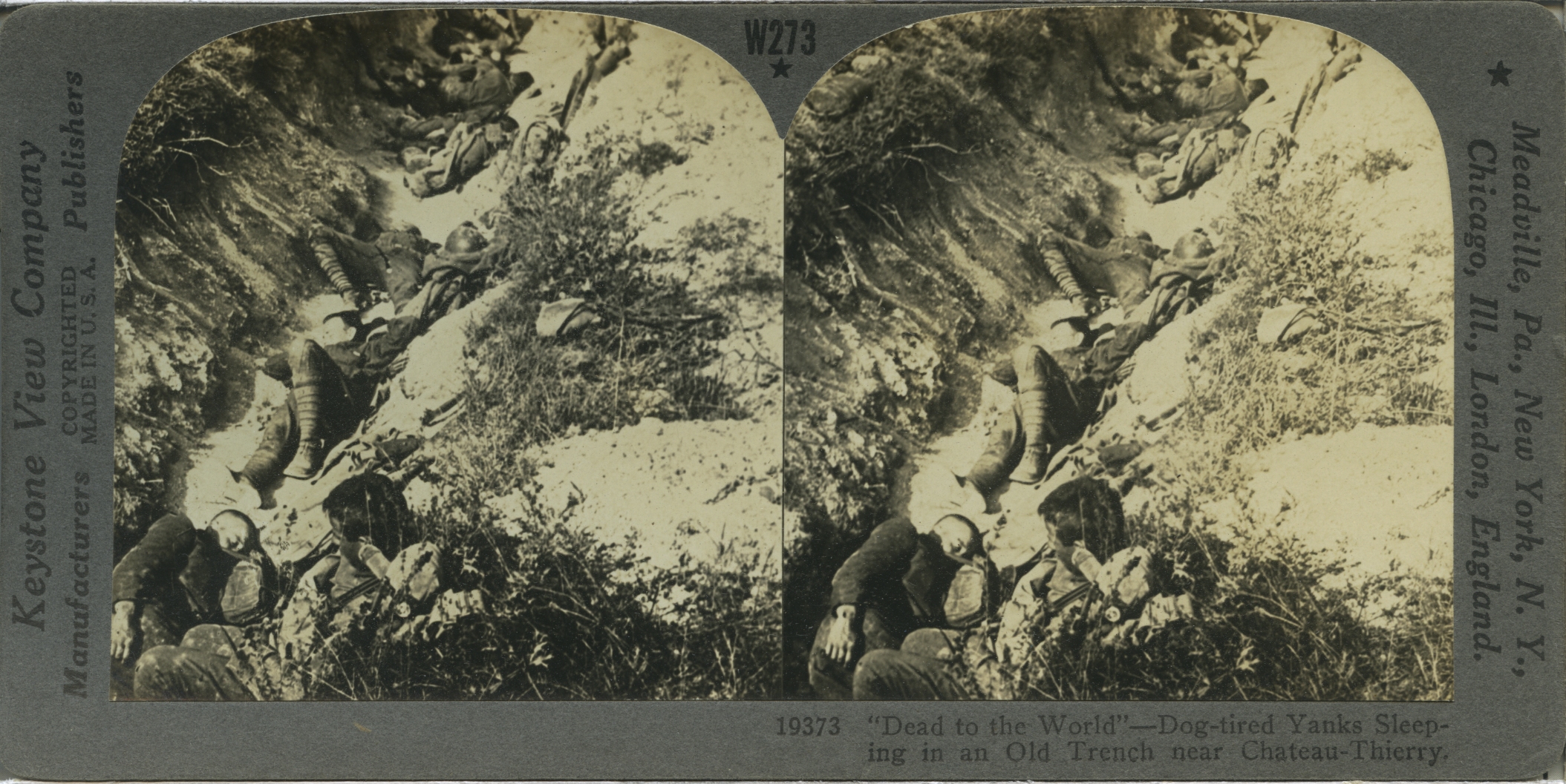 "Dead to the World"--Dog-tired Yanks Sleeping in an Old Trench near Chateau-Thierry