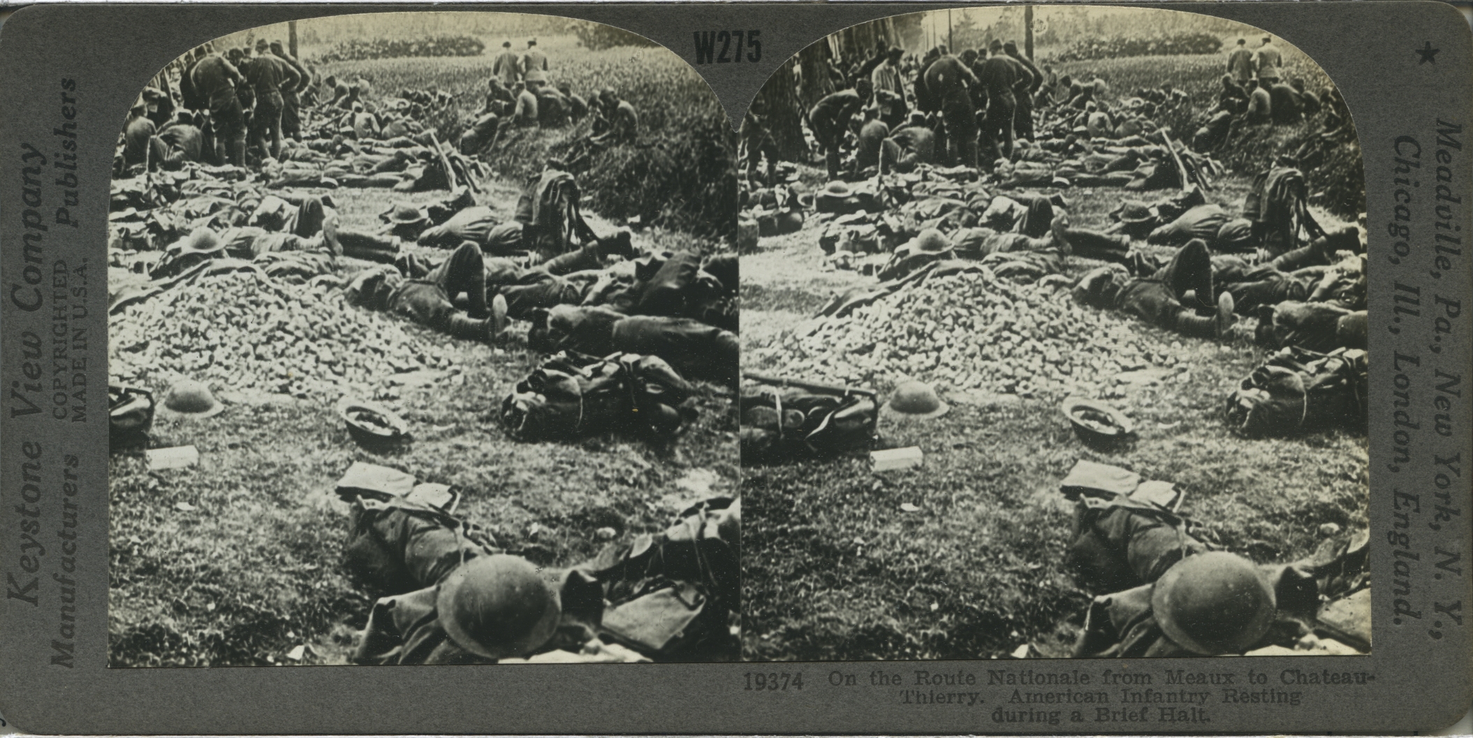 On the Route Nationale from Meaux to Chateau-Thierry. American infantry Resting during a Brief Halt
