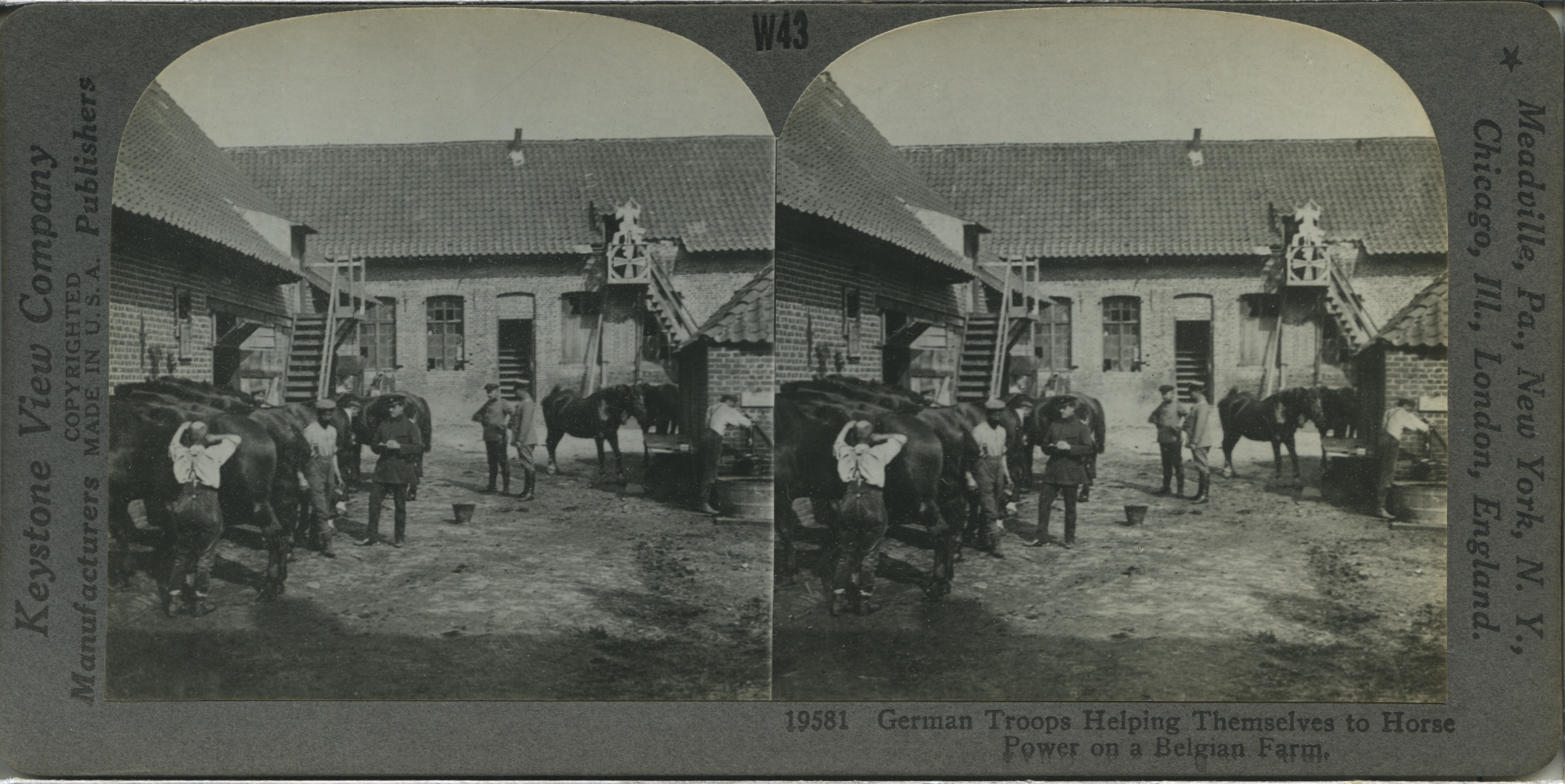 German Troops Helping Themselves to Horse Power on a Belgian Farm