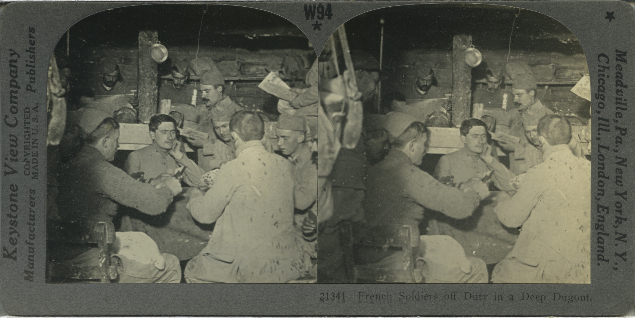 French Soldiers off Duty in a Deep Dugout