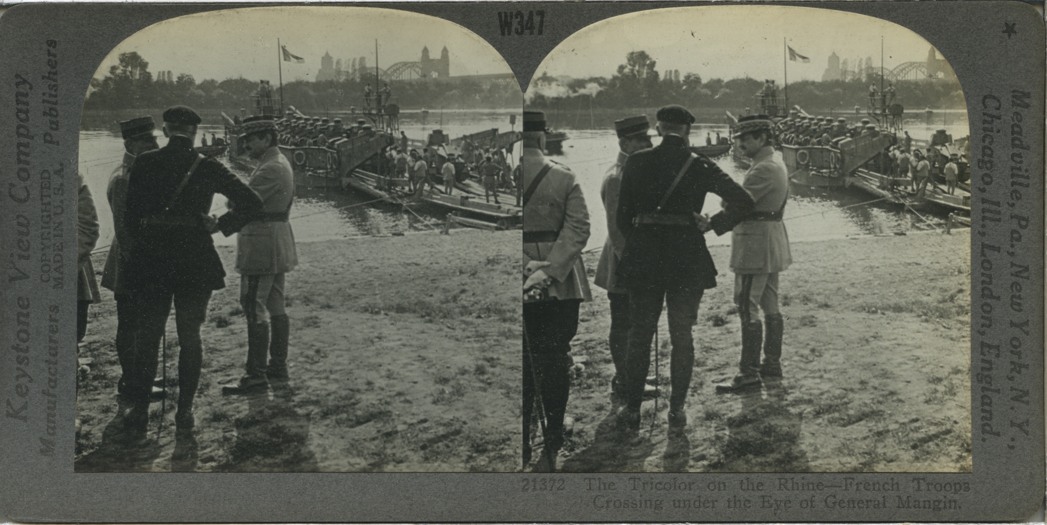 The Tricolor on the Rhine--French Troops Crossing under the Eye of General Mangin