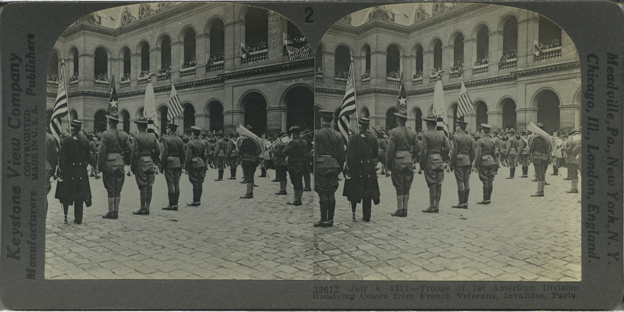 July 4, 1917 - Troops of 1st American Division Receiving Colors from French Veterans, Invalides, Paris.