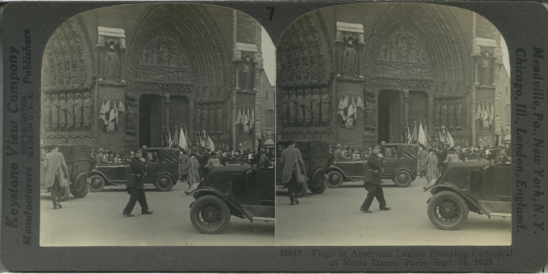 Flags of American Legion Entering Cathedral of Notre Dame, Paris, Sept. 18, 1927.